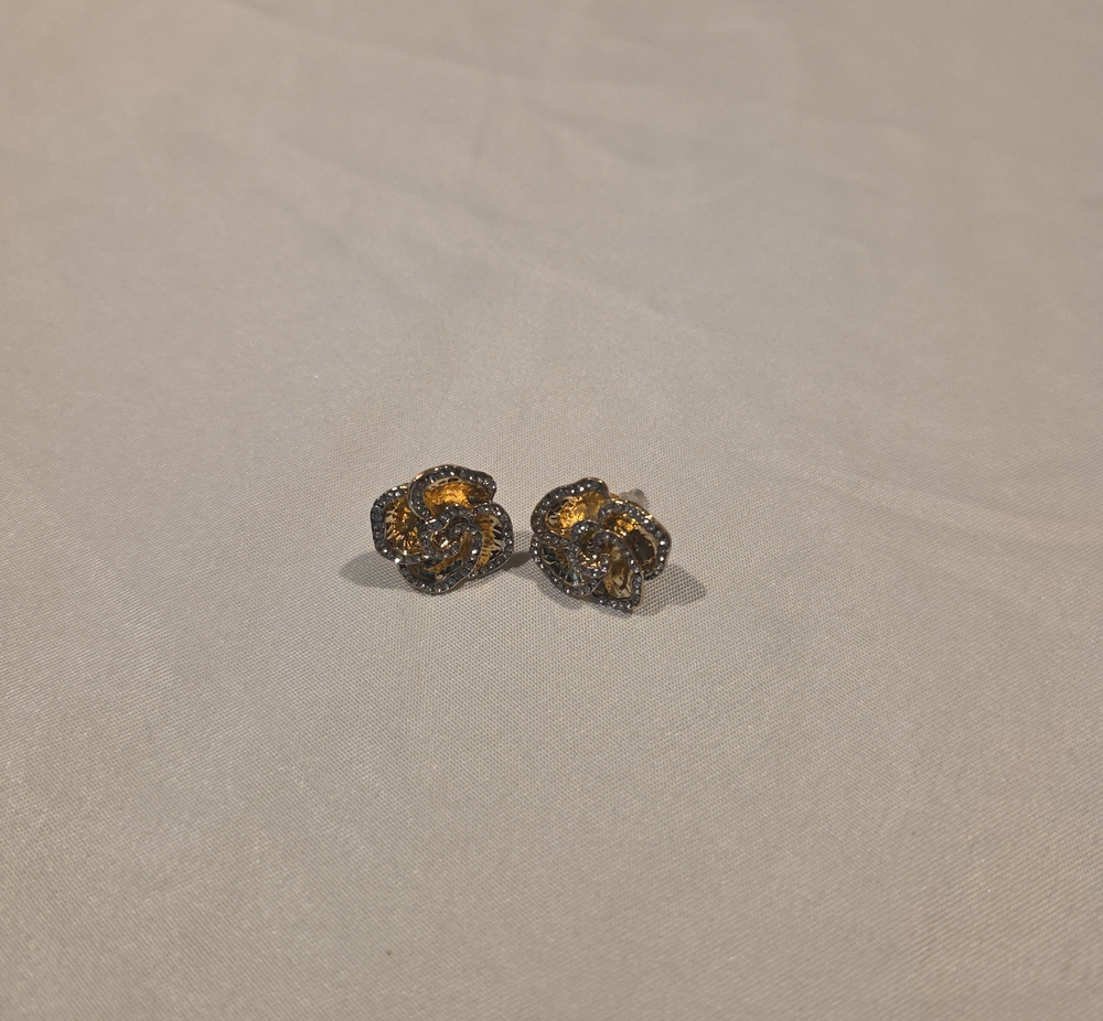 Sparkling Gold Crystal Rose Stud Earrings - Women's Jewelry